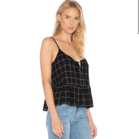 Current Elliot Black and White Checkered The Workwear Peplum Tank Top - Picture 3 of 4